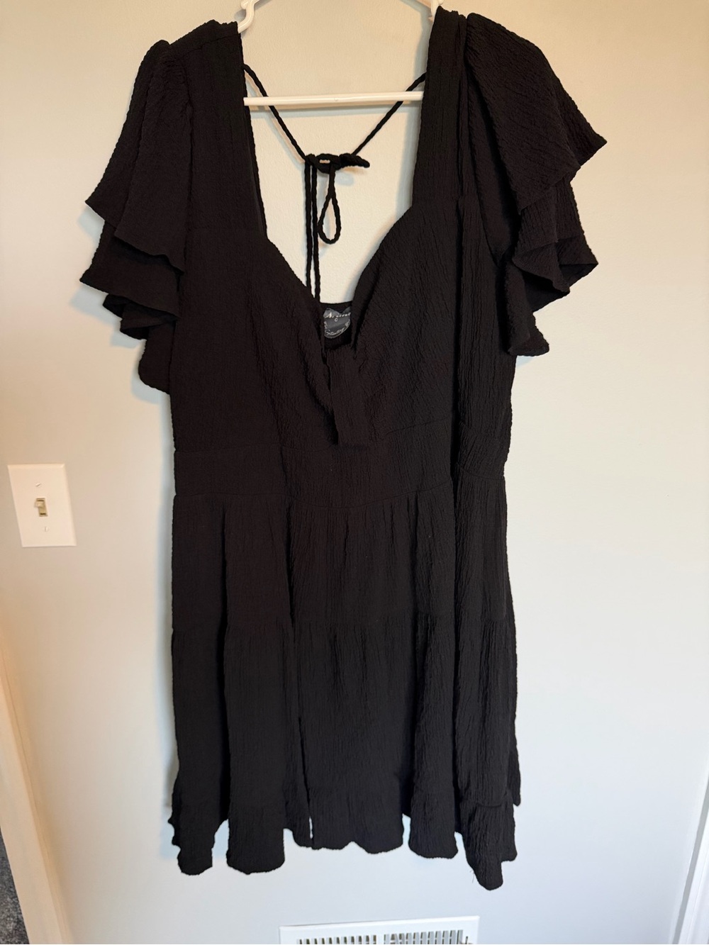 ARULA Black Flutter-Sleeve V-Neck Mini Dress